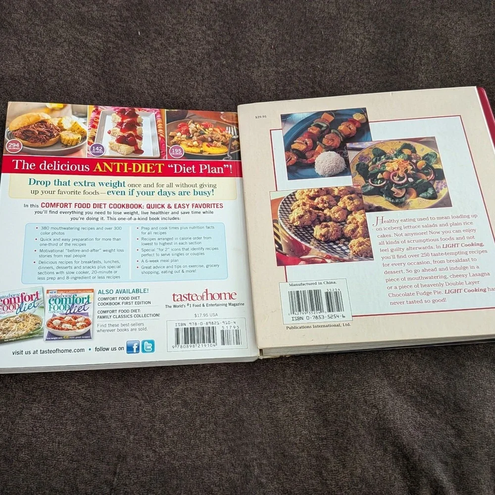 Taste of Home Comfort Food Diet & Light Cooking Cookbook Set Hardcover 2 Books